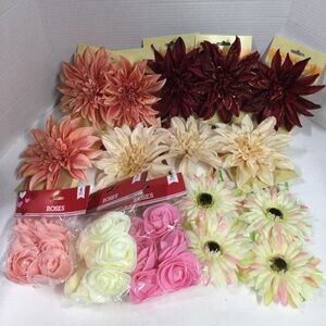 Lot of 13 Artificial Flowers 3/6Roses,  Dahlia Clip, Aster Daisy Clip New